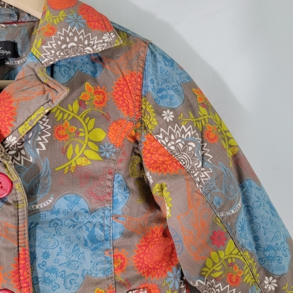 Villa Happ Girls Orange Floral Bomber Jacket Sz 8 Double Breasted Quilted Line - Picture 6 of 12